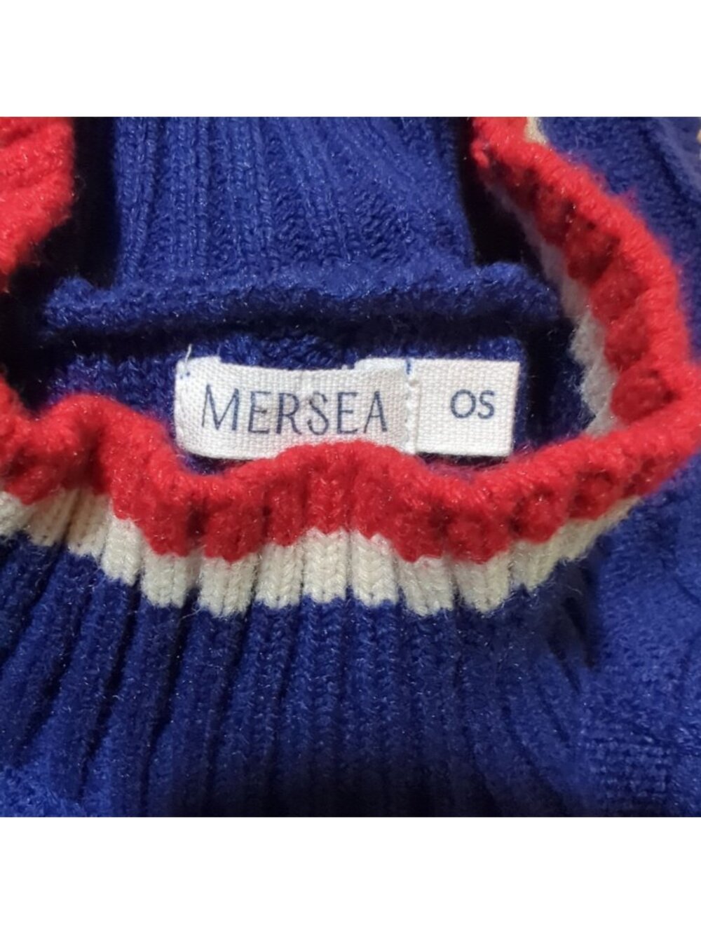 Mersea Sailor Sweater Womens OS Navy Blue Red White Lattice Knit Relaxed Pullove - Picture 12 of 15